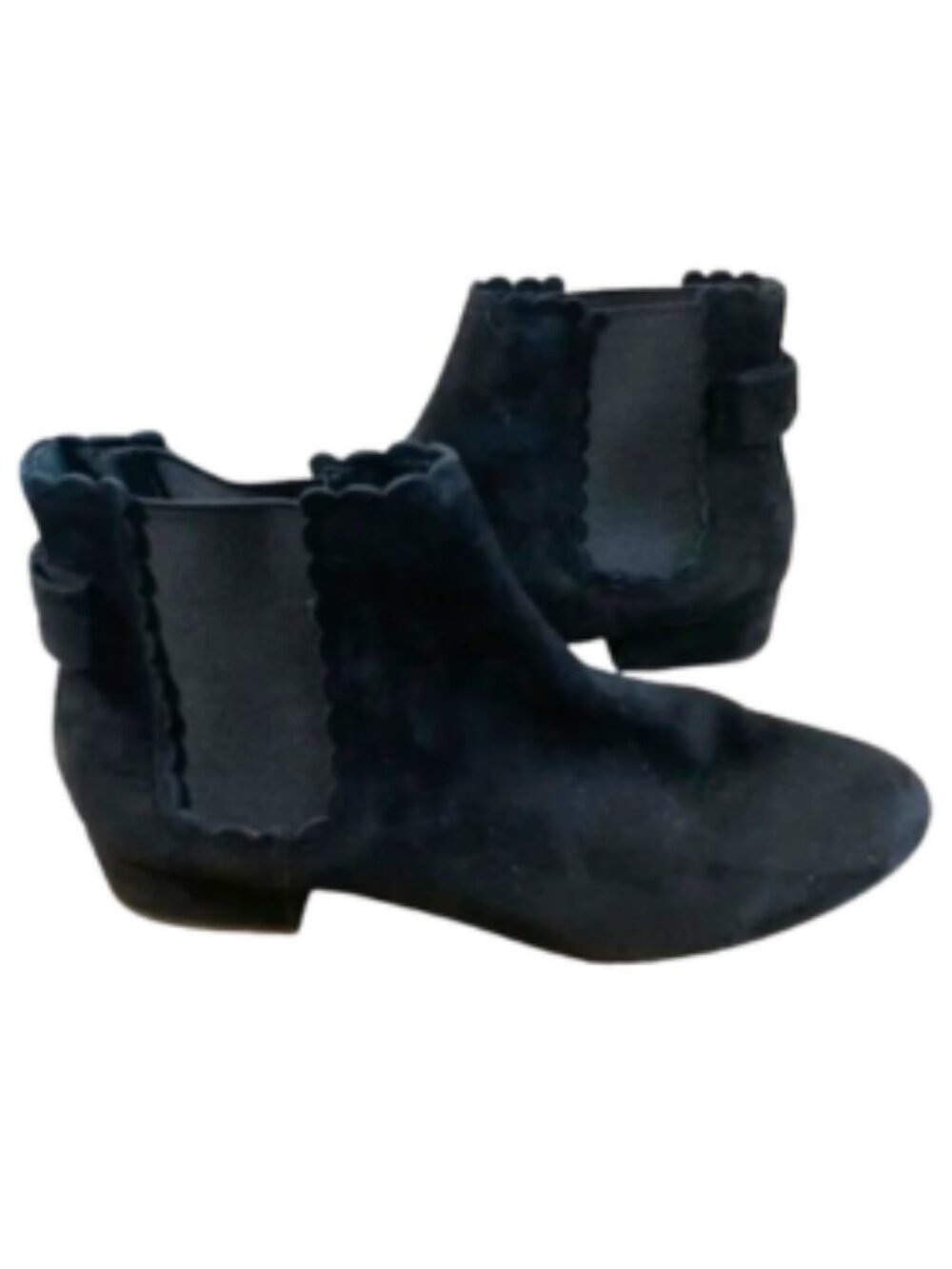 Kate Spade Chelsea Boots Rich Black Suede, 1-inch Block Heel, Bow on Back, sz. 9